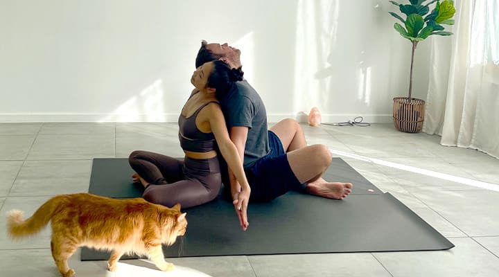 Couples yoga helps partners to connect.